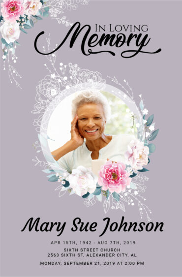 Purple Flowers Funeral Memorial Program