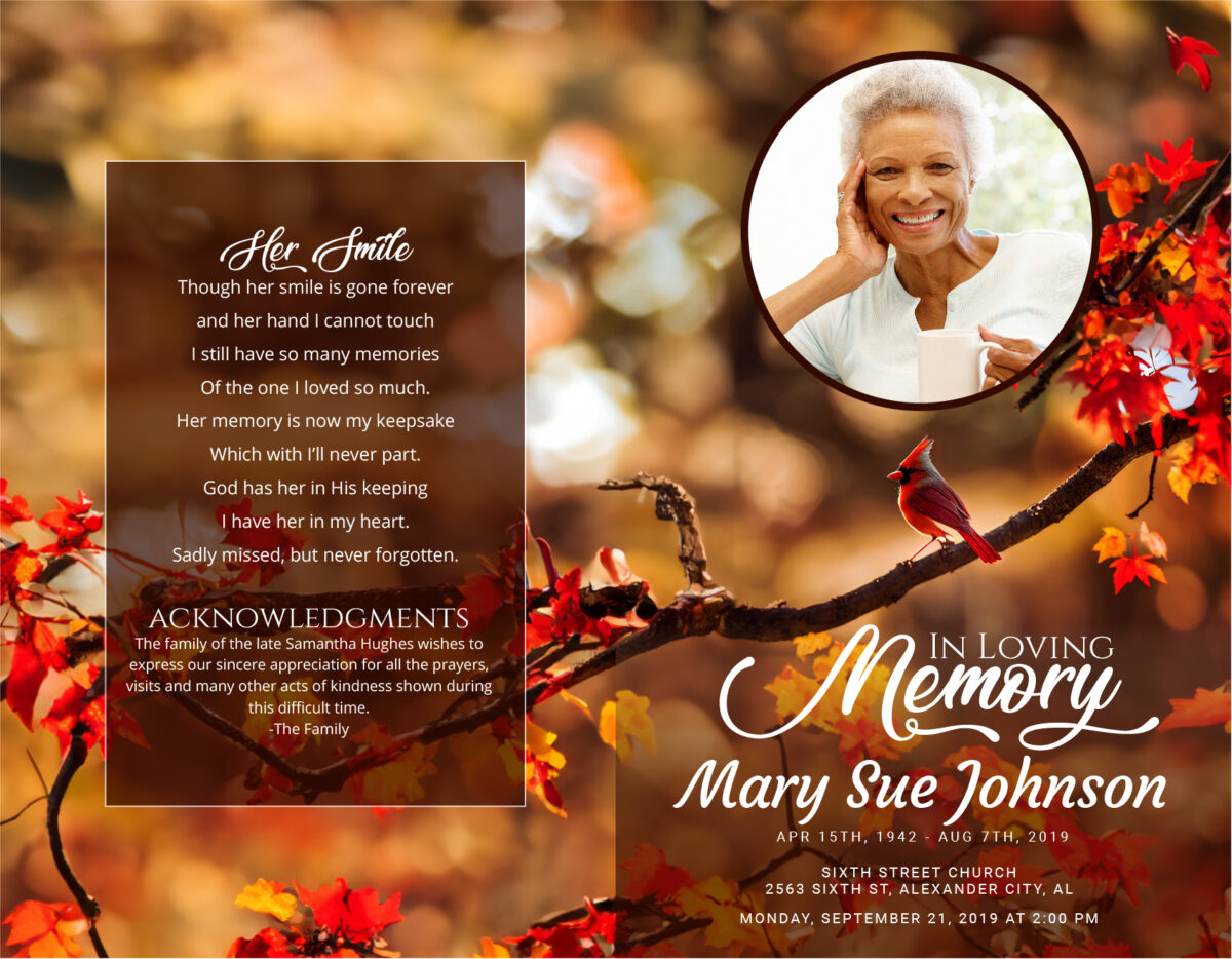 Red Cardinal Funeral Memorial Program