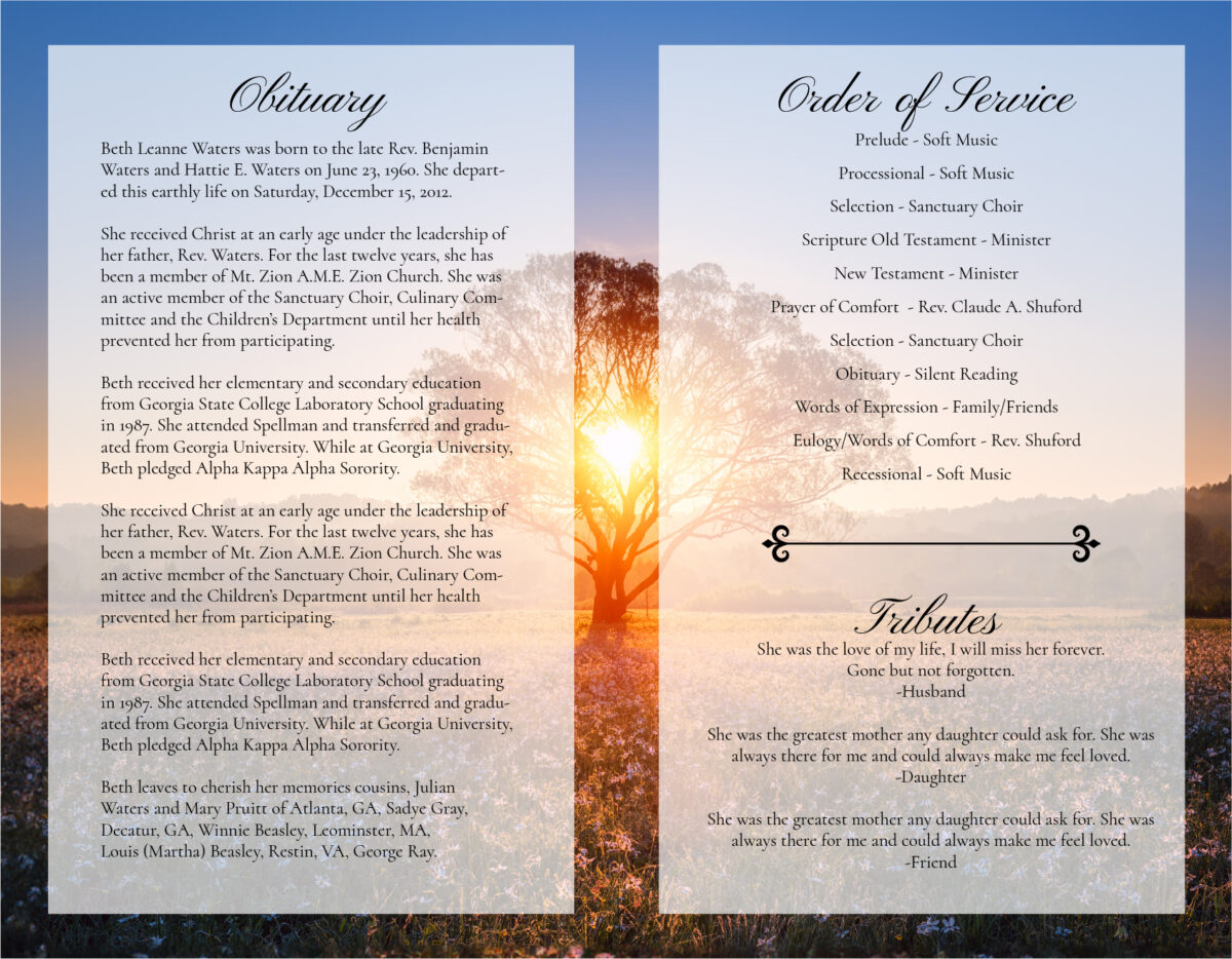 Tree of Life Funeral Memorial Program