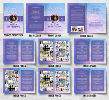 Purple and Blue Funeral Memorial Program