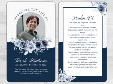 Blue Floral Funeral Memorial Prayer Card