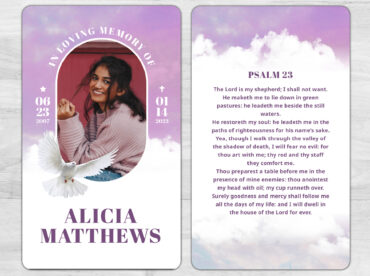 Purple Clouds Funeral Memorial Prayer Card