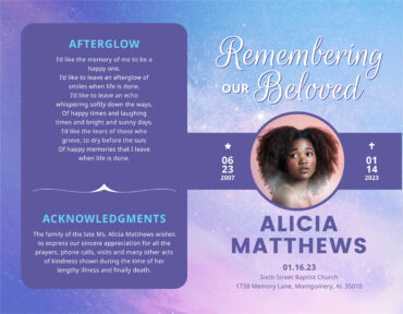 Purple and Blue Funeral Memorial Program