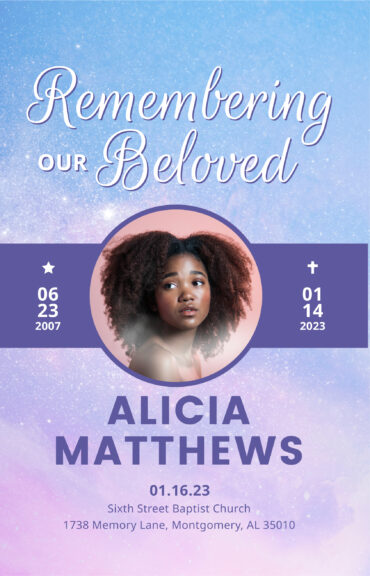Purple and Blue Funeral Memorial Program