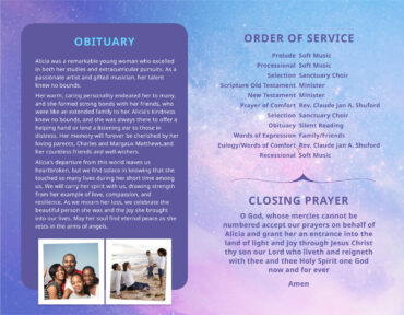 Purple and Blue Funeral Memorial Program