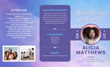 Purple and Blue Funeral Memorial Program