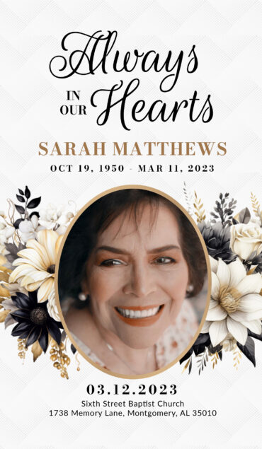 Black and Gold floral Funeral Memorial Program