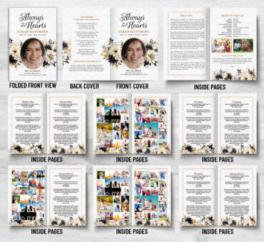 Black and Gold floral Funeral Memorial Program
