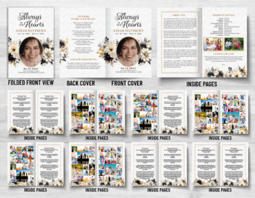 Black and Gold floral Funeral Memorial Program