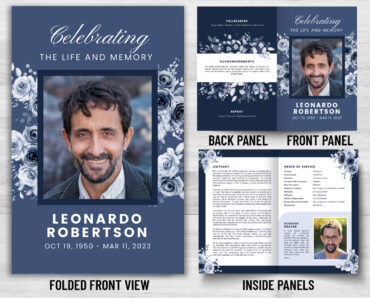 Blue Floral Funeral Memorial Program