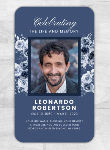 Blue Floral Funeral Memorial Magnet