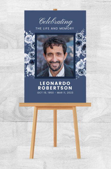 Blue Floral Funeral Memorial Poster