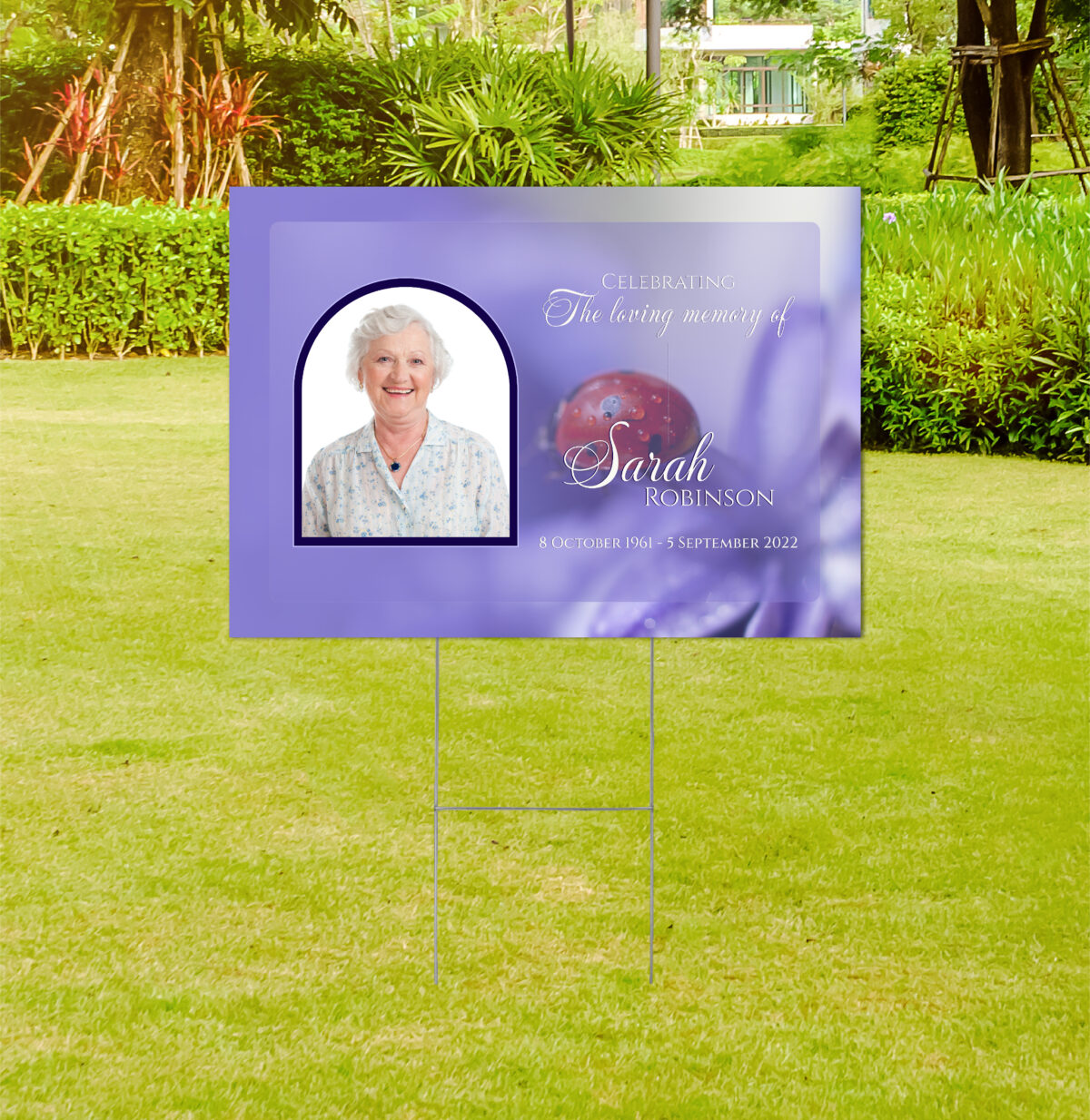 Purple Lady Bug Memorial Yard Sign