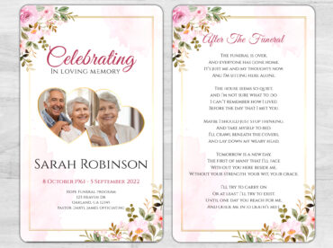 Pink Floral Memorial Prayer Card