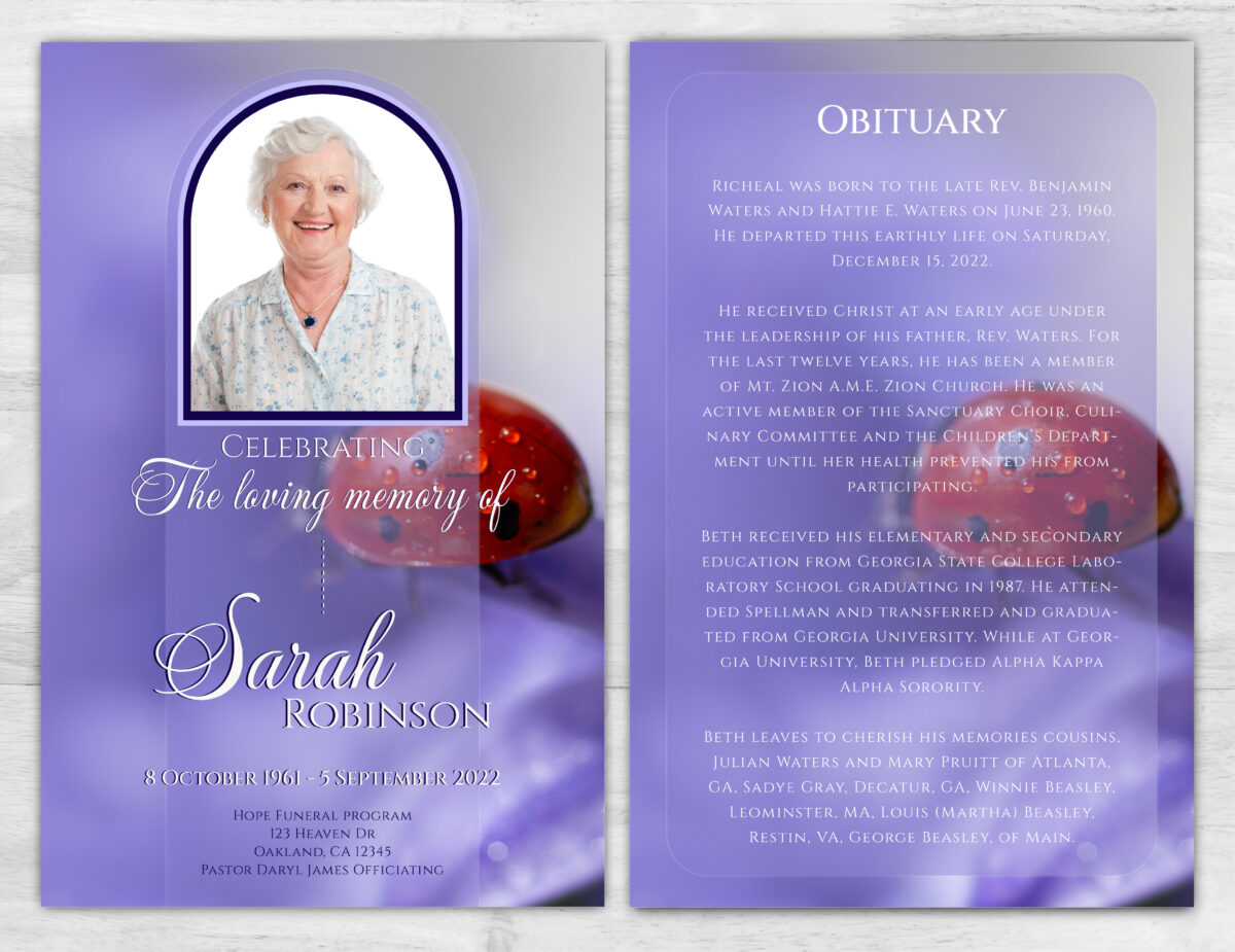 Purple Lady Bug Memorial Program