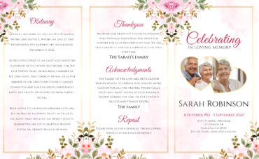 Pink Floral Memorial Trifold Program