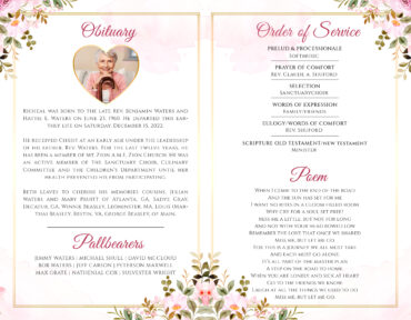 Pink Floral Memorial Program