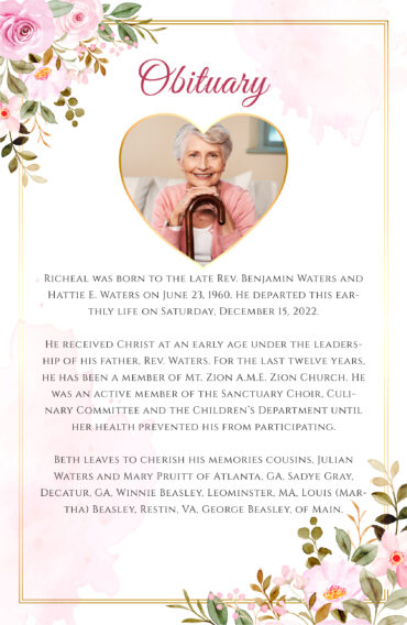 Pink Floral Memorial Program