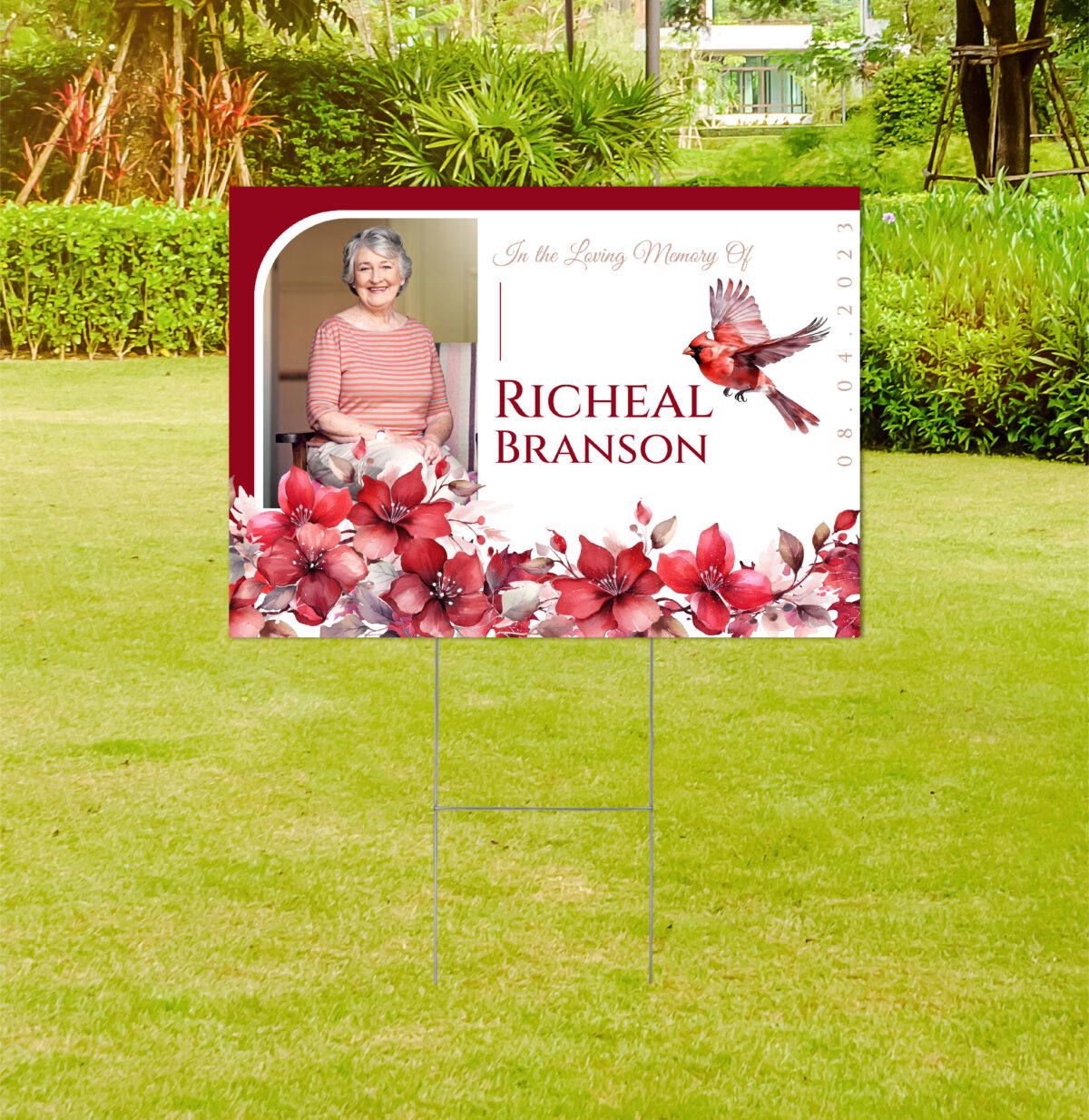 Cardinal and Floral Memorial Yard Sign