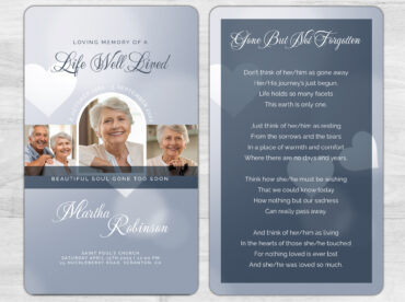 Gray with Hearts Memorial Prayer Card