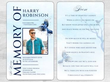 Blue bird Memorial Prayer Card