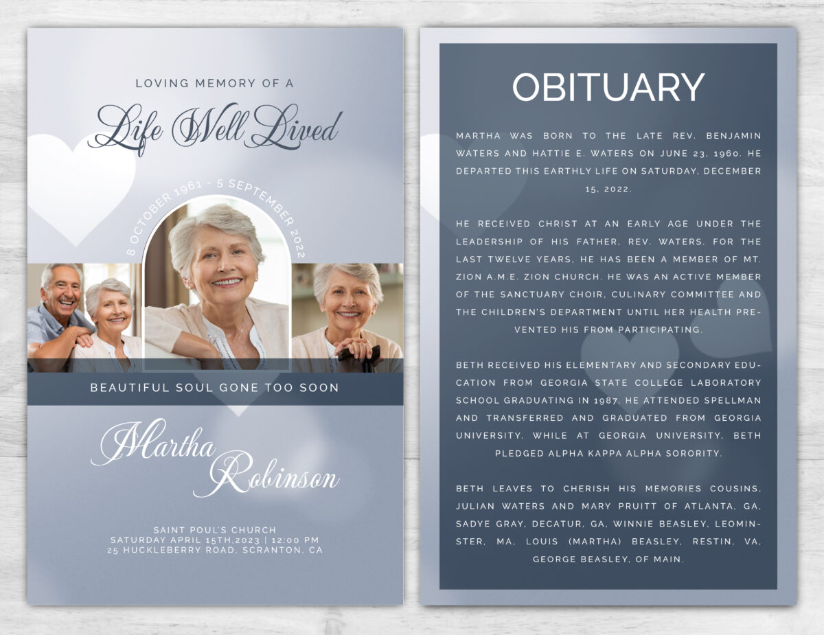 Gray with Hearts Memorial Program