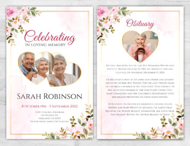 Pink Floral Memorial Program