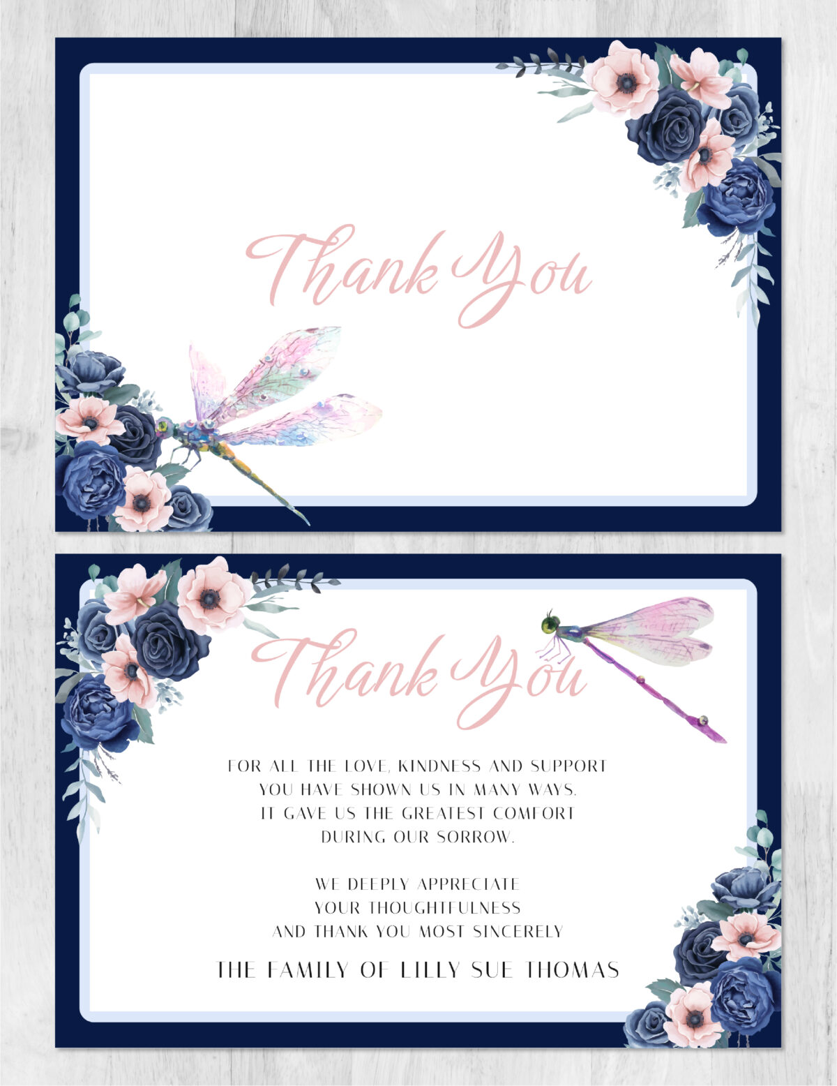 Floral Dragonlfy Memorial Thank You Card