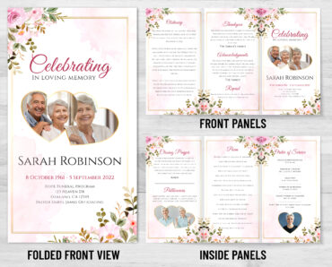 Pink Floral Memorial Trifold Program