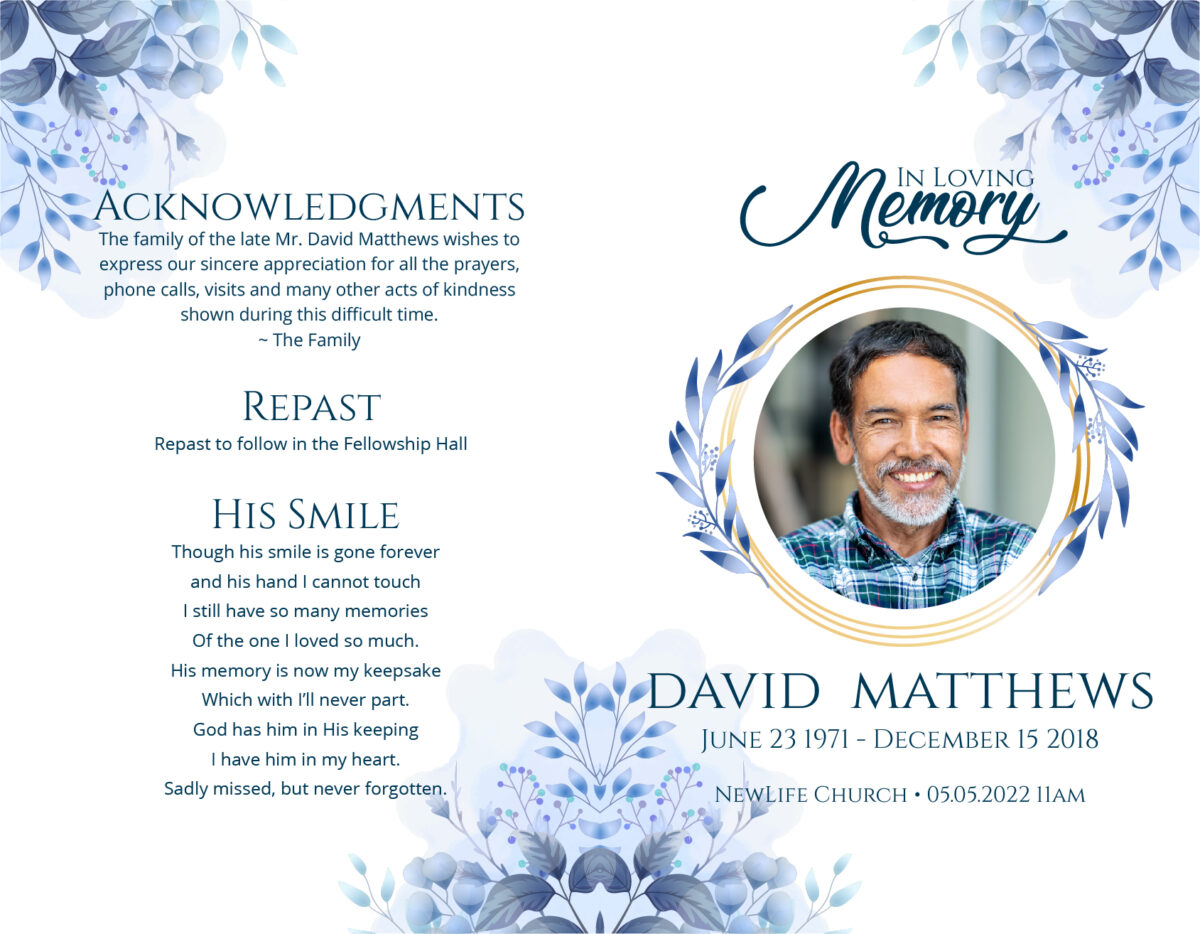 Funeral Memorial Program Pre-Printed Shell