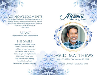 Funeral Memorial Program Pre-Printed Shell