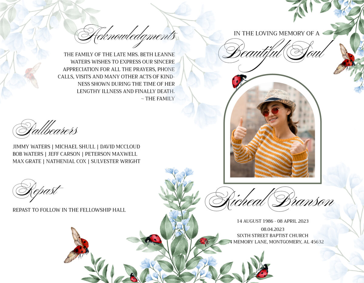 Funeral Memorial Program Pre-Printed Shell