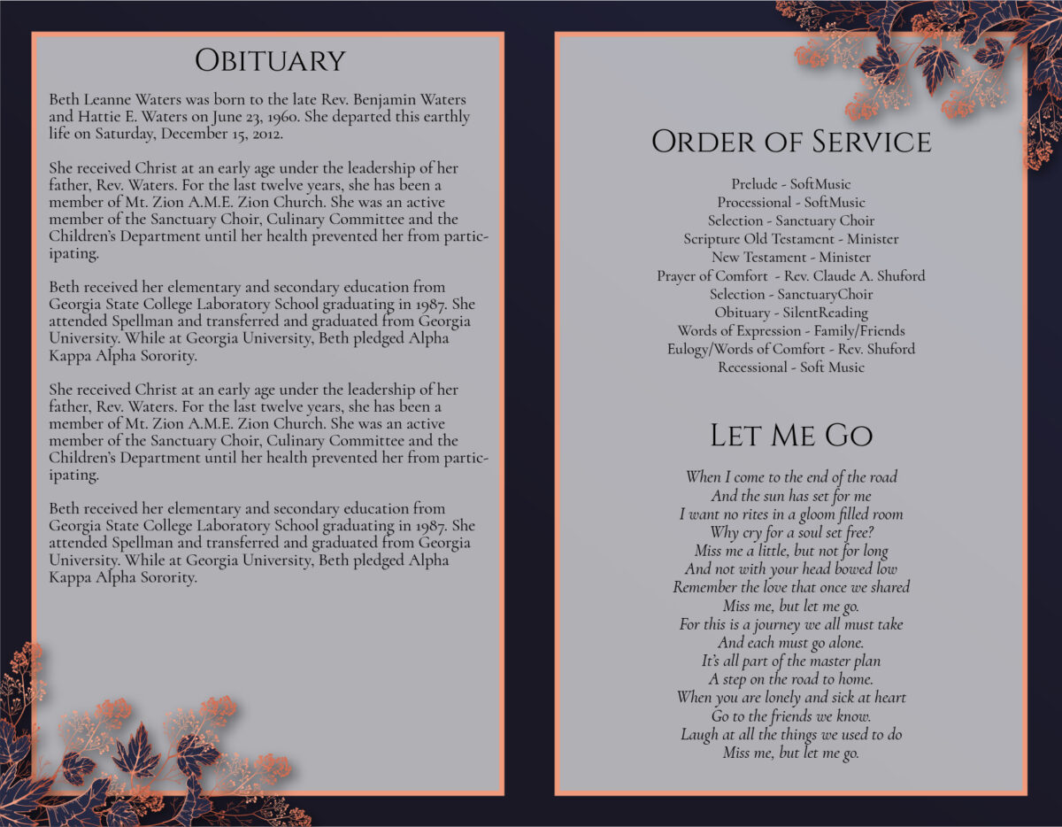 Funeral Memorial Program Pre-Printed Shell