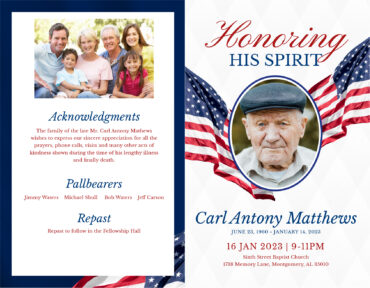 Funeral Memorial Program Pre-Printed Shell
