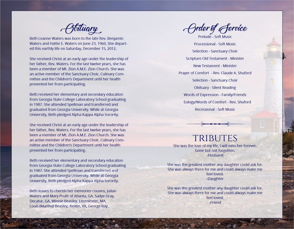 Funeral Memorial Program Pre-Printed Shell