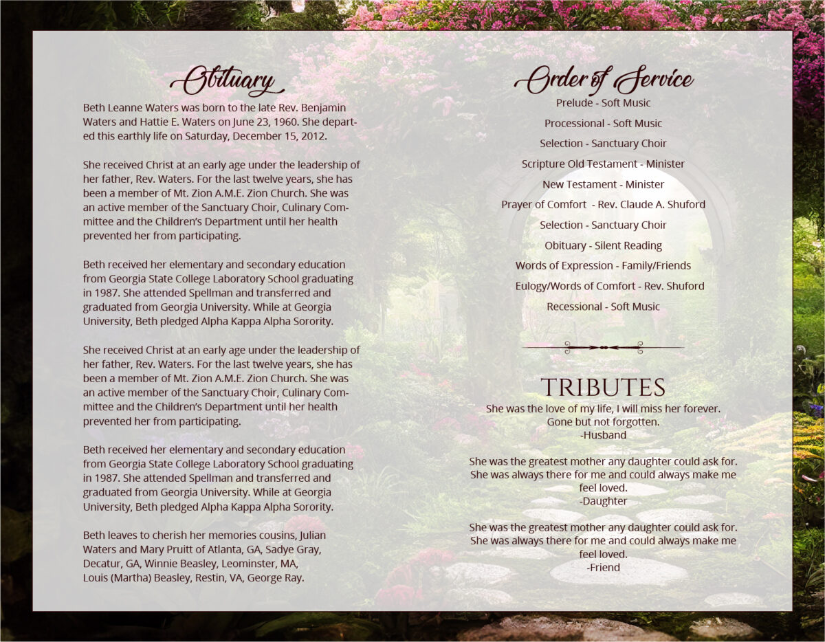 Funeral Memorial Program Pre-Printed Shell