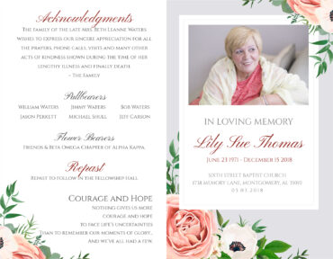 Funeral Memorial Program PrePrinted Shell Folder