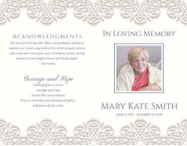 Funeral Memorial Program PrePrinted Shell Folder