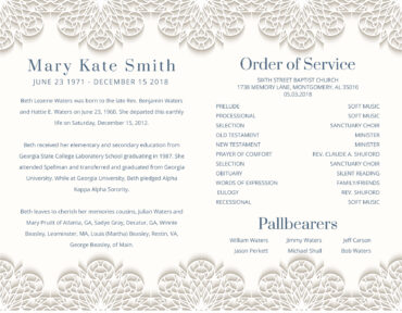 Funeral Memorial Program PrePrinted Shell Folder