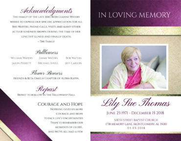Funeral Memorial Program PrePrinted Shell Folder