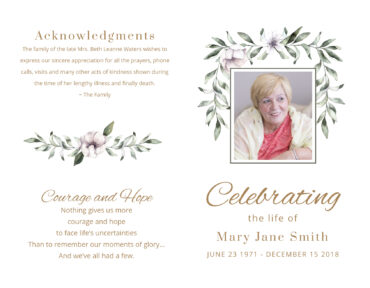 Funeral Memorial Program PrePrinted Shell Folder
