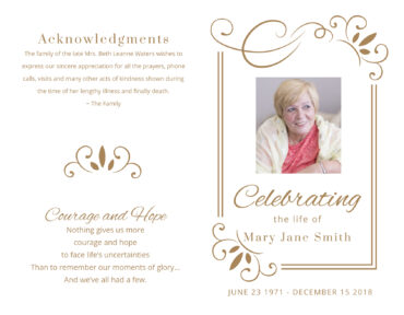 Funeral Memorial Program PrePrinted Shell Folder