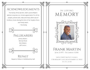 Funeral Memorial Program PrePrinted Shell Folder