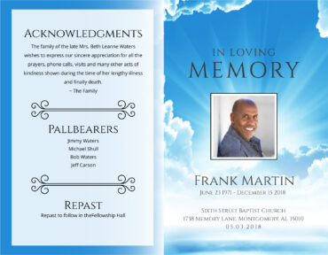 Funeral Memorial Program PrePrinted Shell Folder