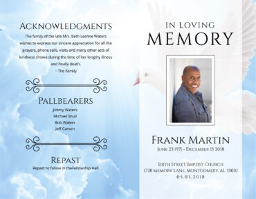 Funeral Memorial Program PrePrinted Shell Folder