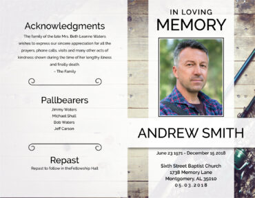 Funeral Memorial Program PrePrinted Shell Folder