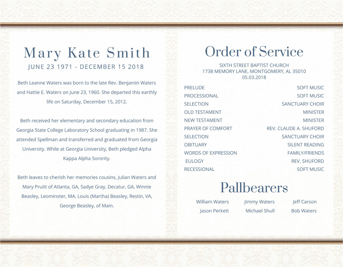 Maintenance Shell Funeral Funeral Program PrePrinted Shell - 1095 - Memorial Prints - Memorial ...