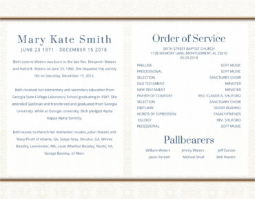 Funeral Memorial Program PrePrinted Shell Folder