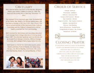 Funeral Memorial Program PrePrinted Shell Folder