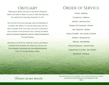 Funeral Memorial Program PrePrinted Shell Folder